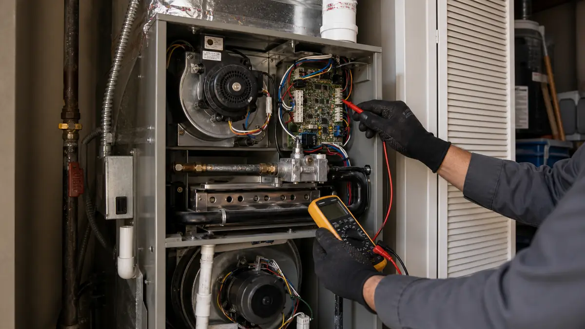 Trane furnace diagnostic LED flash code reading in a Burbank, CA closet